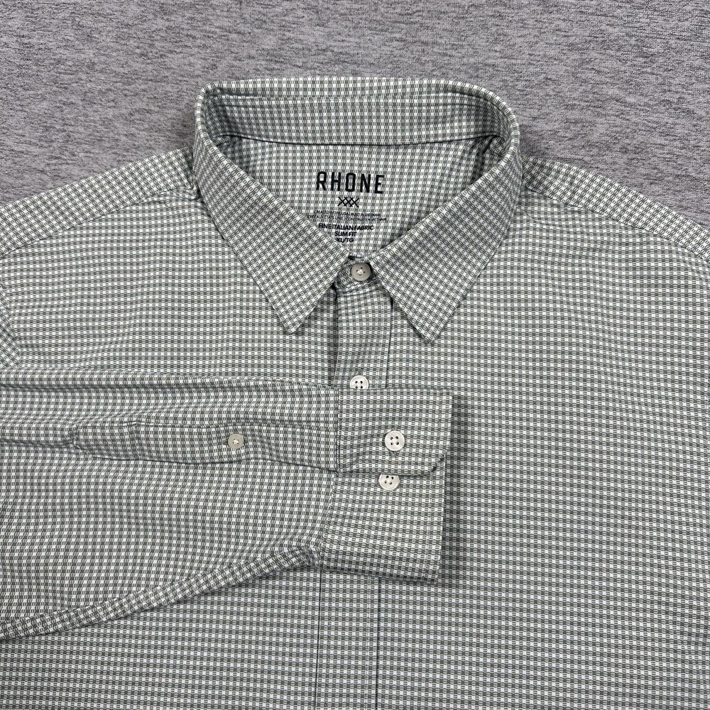 Rhone Shirt Mens XL Green Commuter Slim Fit Gingham Check Button Down City